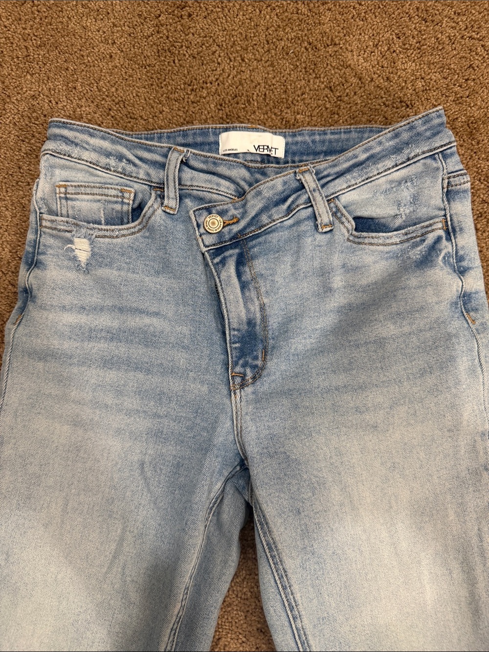 Light Blue Cropped Flare Jeans with Frayed Hem - Picture 2 of 5